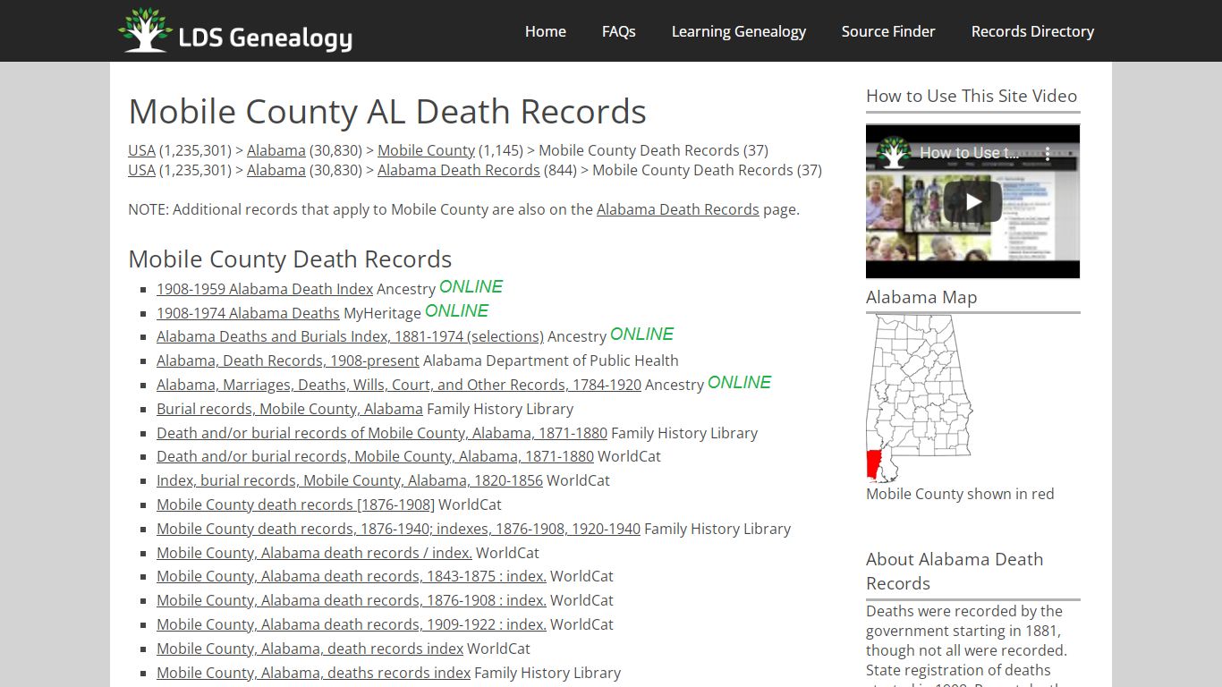 Mobile County AL Death Records - LDS Genealogy